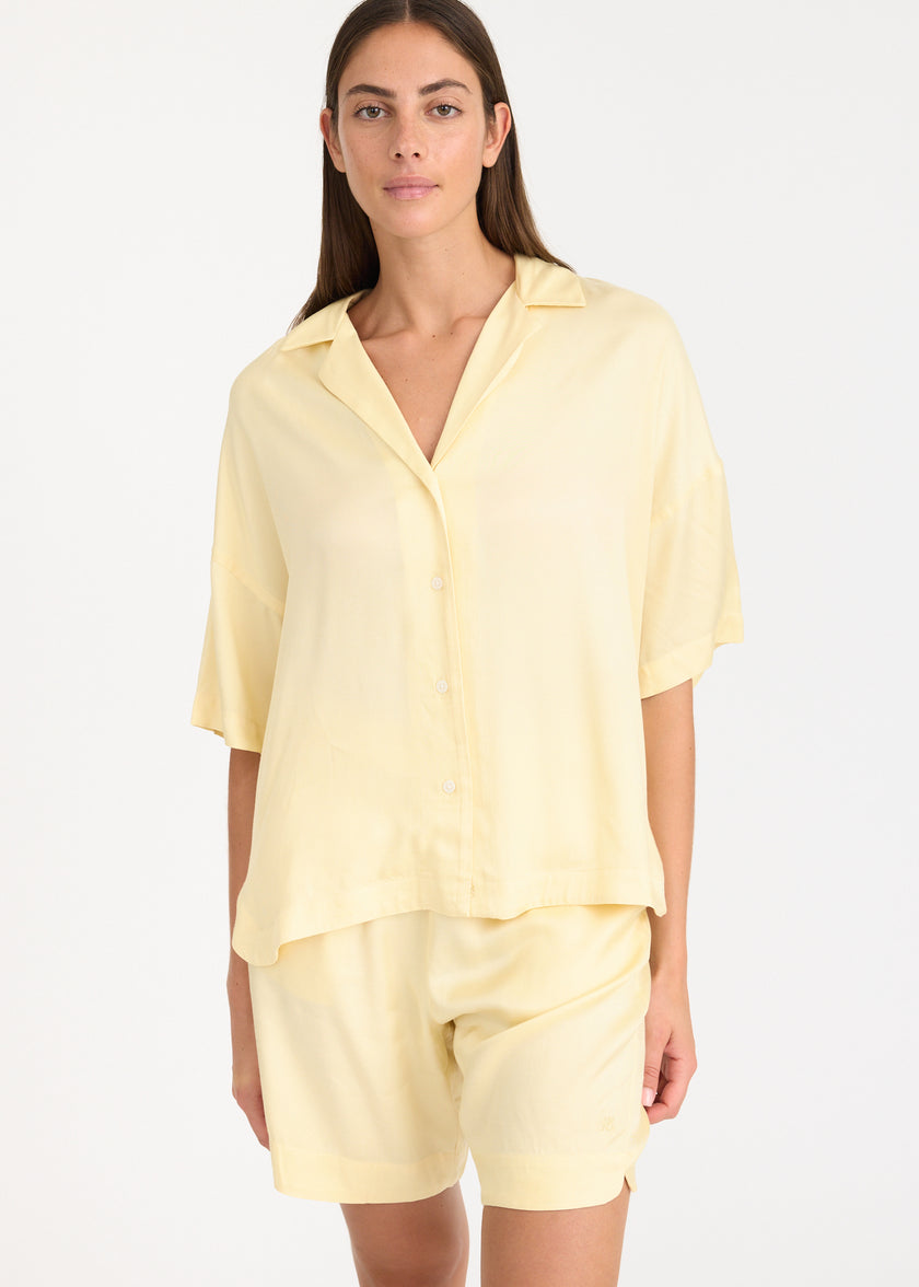 Lou - Bowling Collar Shirt - Short Sleeve - Viscose - Limoncello