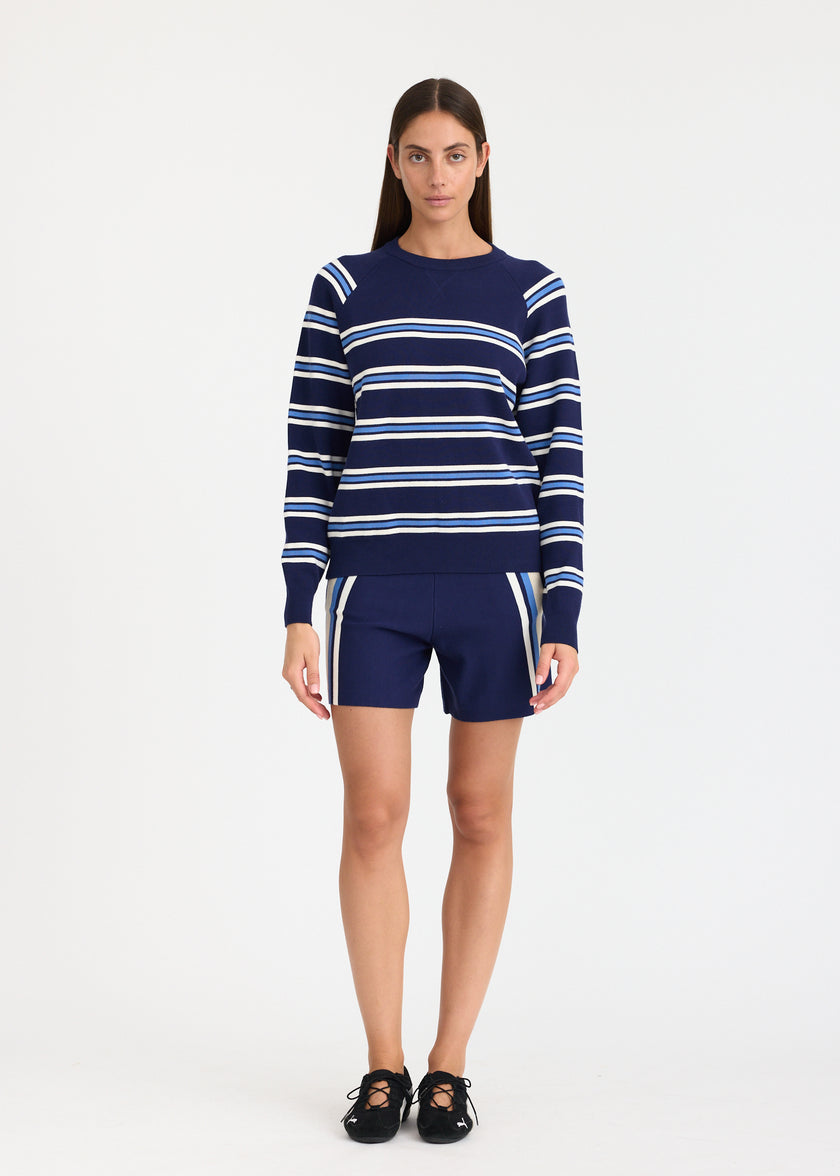 WR Knit Shorts + Placement Stripe - Navy + Calico/Ink Blue/White stripe
