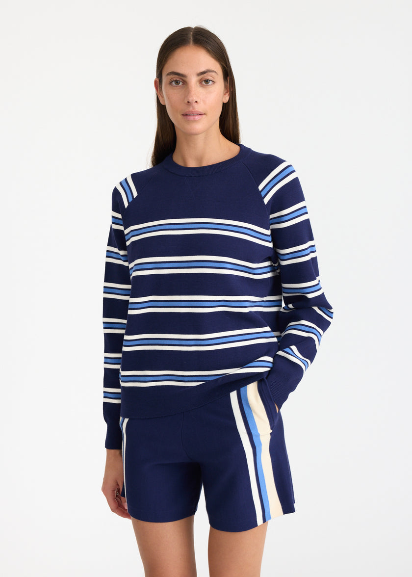 WR Knit Shorts + Placement Stripe - Navy + Calico/Ink Blue/White stripe