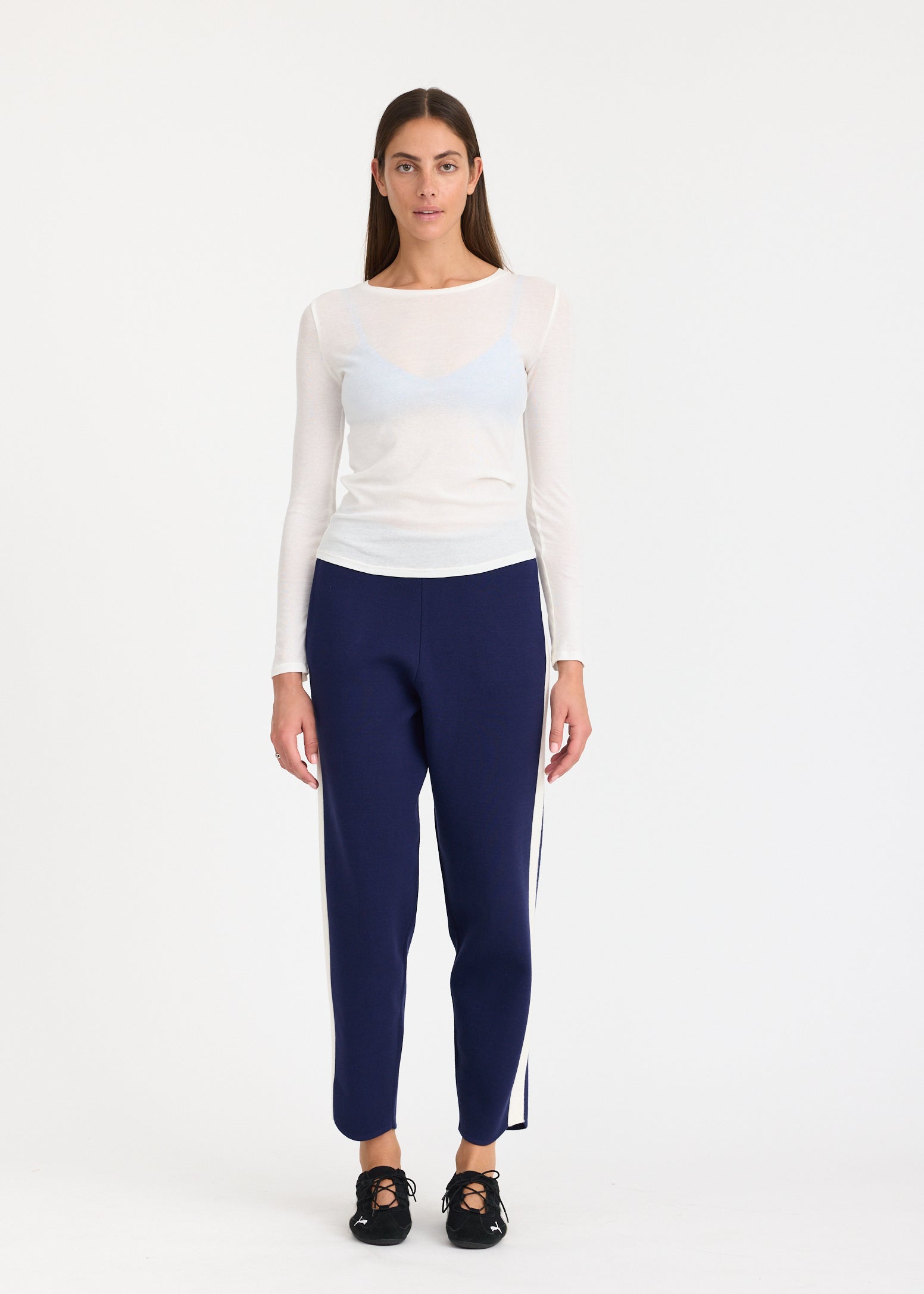 WR Track Pant Navy + Natural stripe