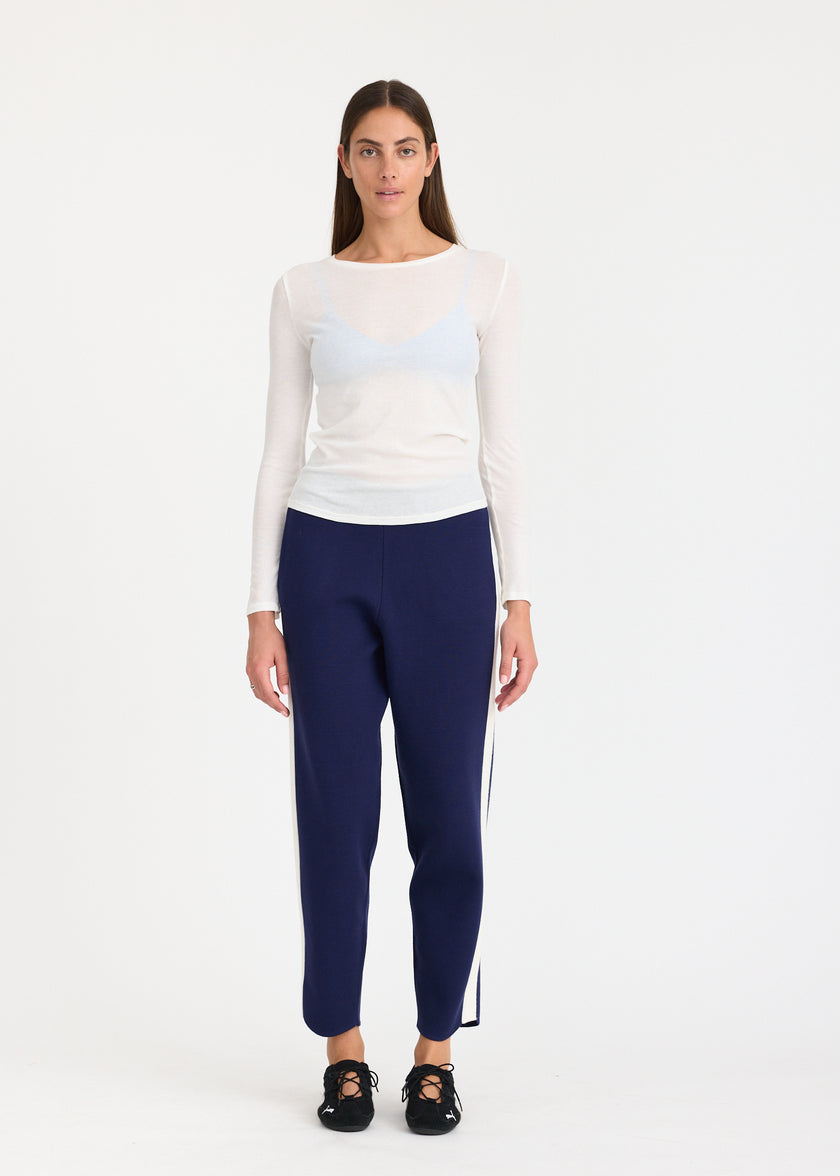 WR Track Pant Navy + Natural stripe