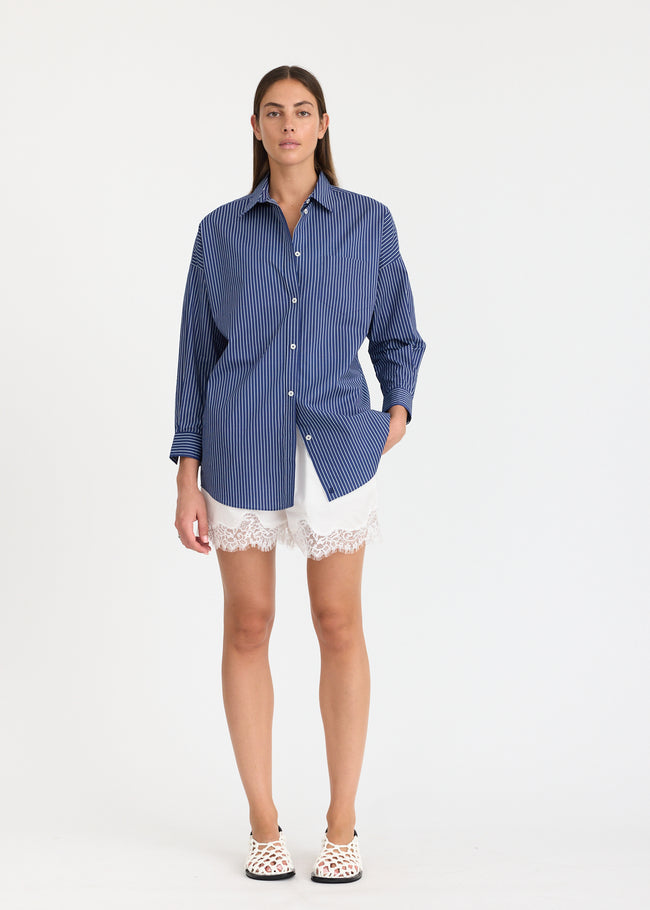 Chiara Long Sleeve Shirt Mid-Length - Navy/Natural