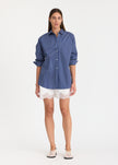 Chiara Long Sleeve Shirt Mid-Length - Navy/Natural