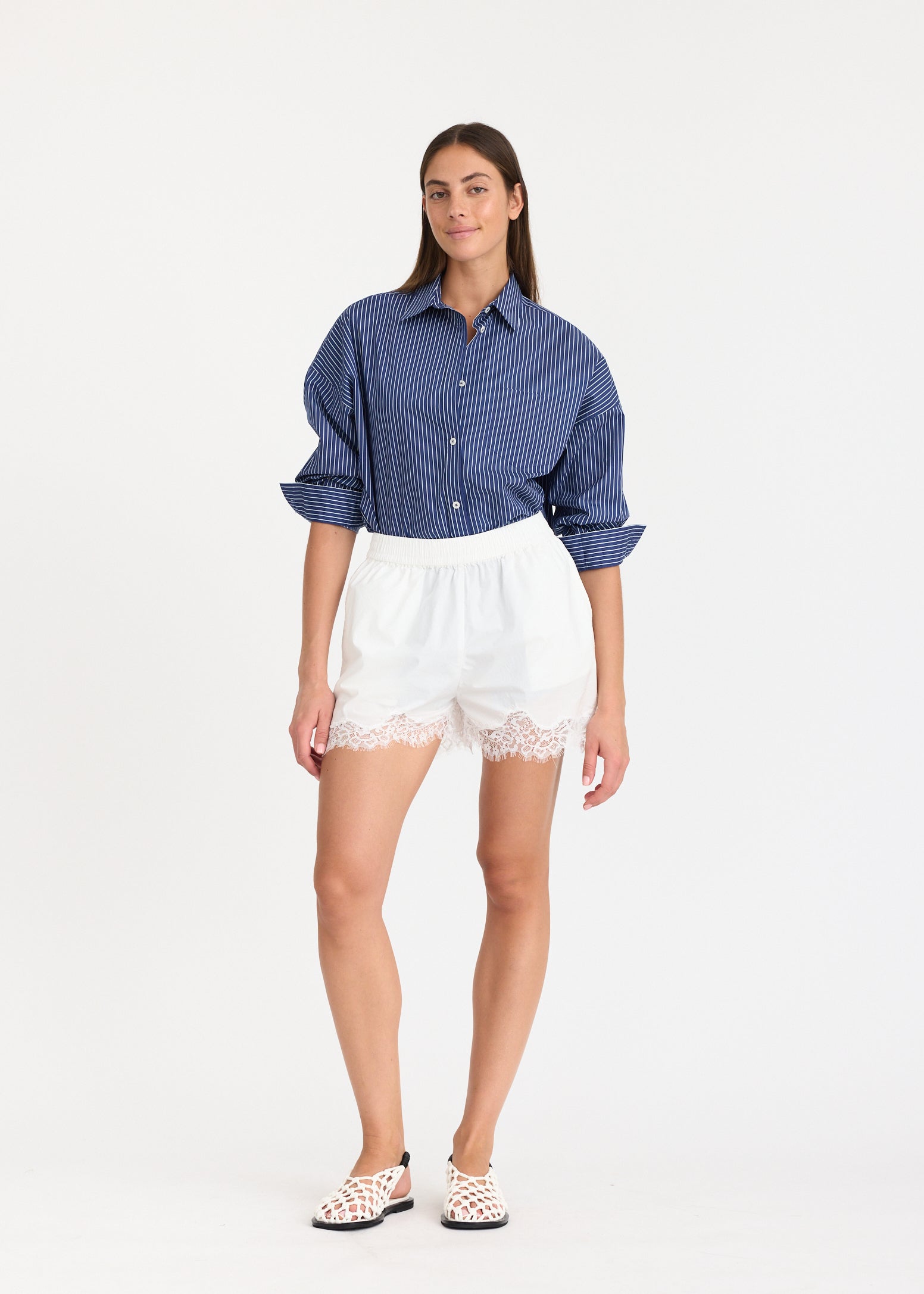 Chiara Long Sleeve Shirt Mid-Length - Navy/Natural
