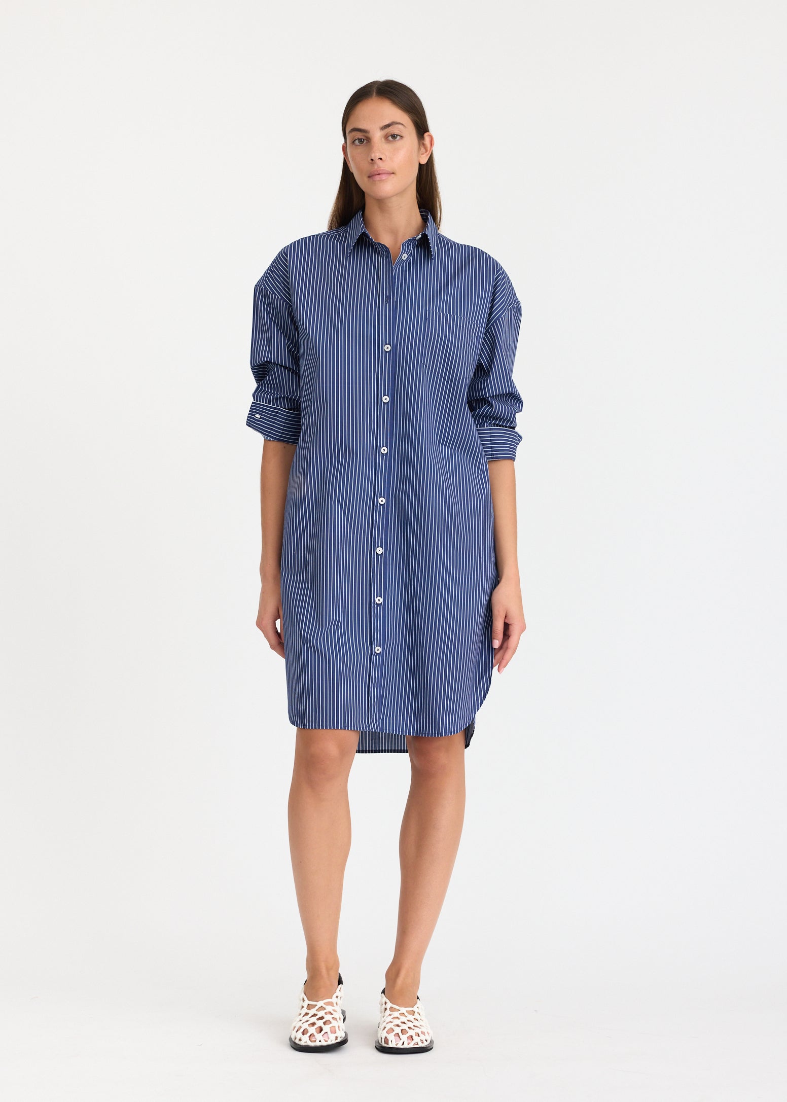 Chiara Long Sleeve Midi Dress - Navy/Natural