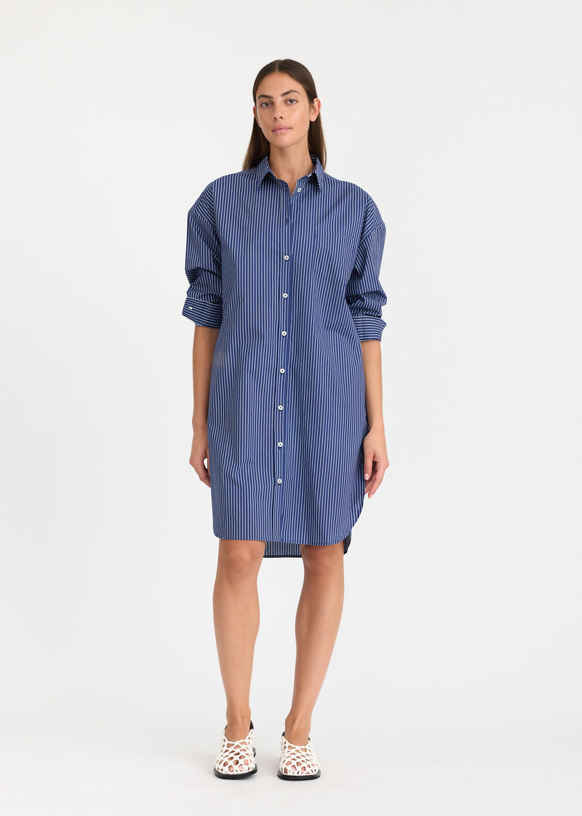 Chiara Long Sleeve Midi Dress - Navy/Natural