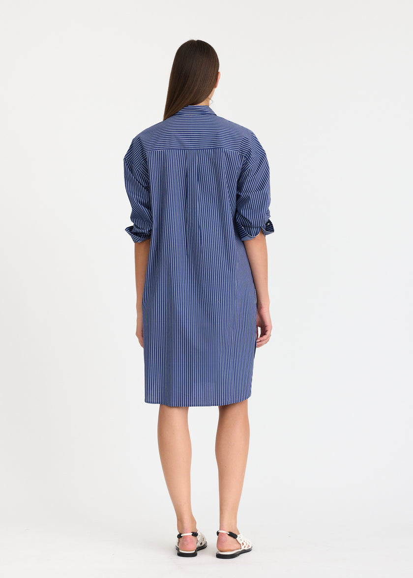 Chiara Long Sleeve Midi Dress - Navy/Natural