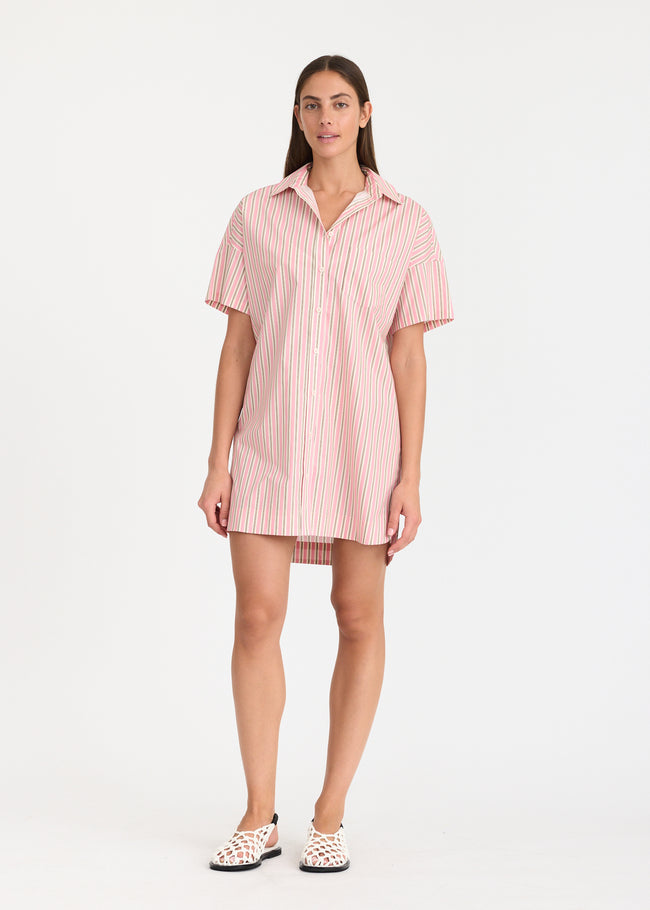 Chiara Short Sleeve MINI Dress Stripe - Musk/Cocoa/Natural