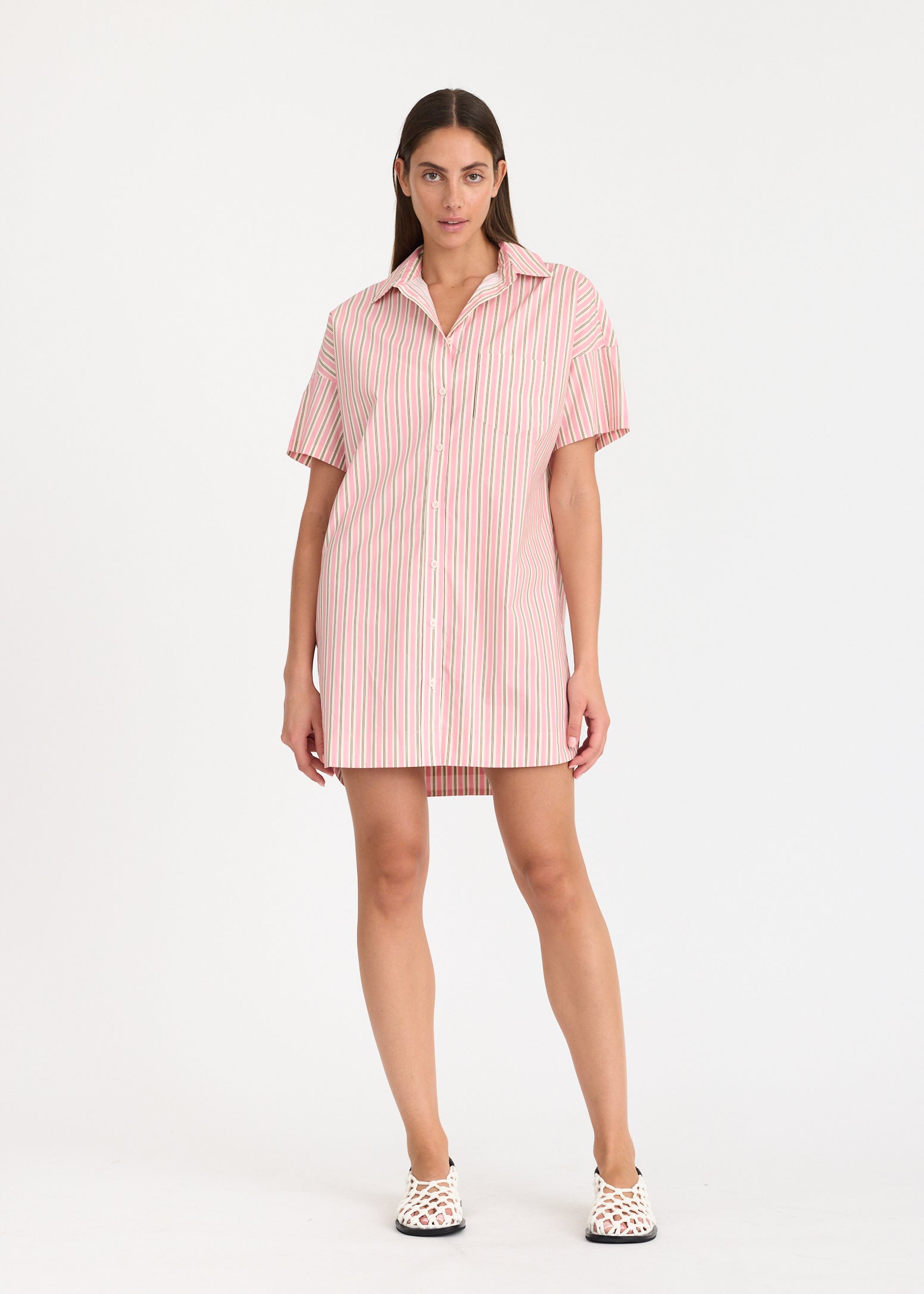 Chiara Short Sleeve MINI Dress Stripe - Musk/Cocoa/Natural
