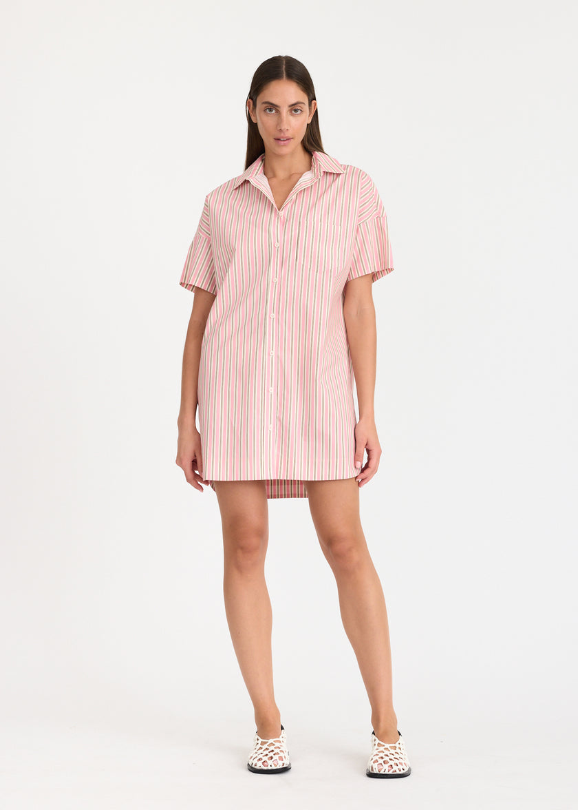 Chiara Short Sleeve MINI Dress Stripe - Musk/Cocoa/Natural