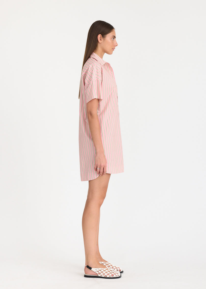 Chiara Short Sleeve MINI Dress Stripe - Musk/Cocoa/Natural