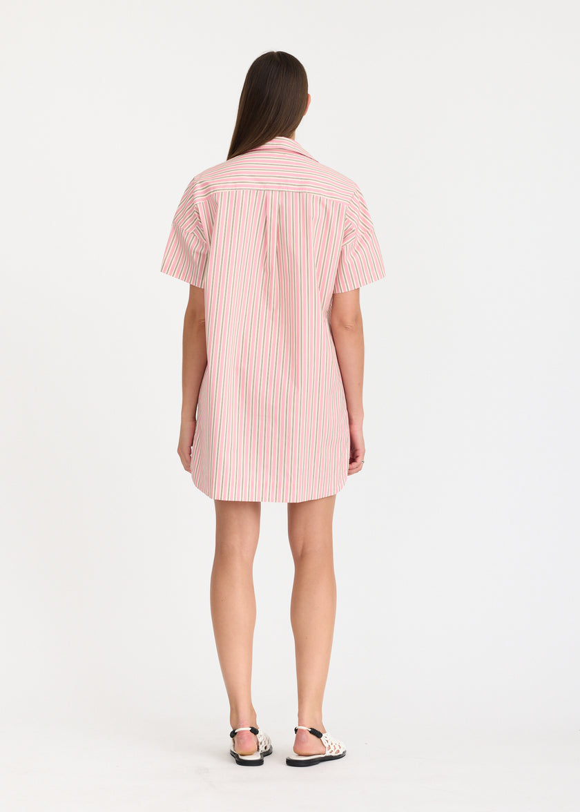 Chiara Short Sleeve MINI Dress Stripe - Musk/Cocoa/Natural