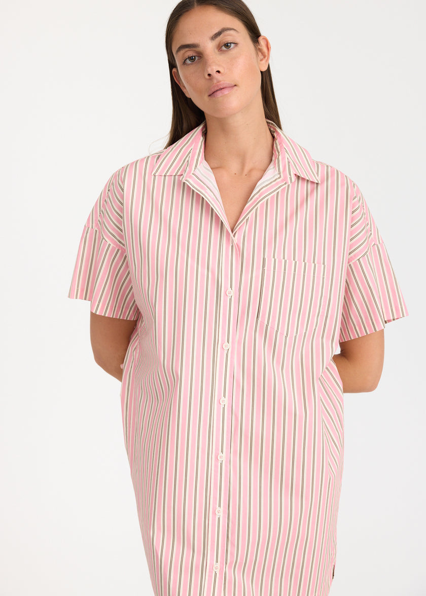 Chiara Short Sleeve MINI Dress Stripe - Musk/Cocoa/Natural