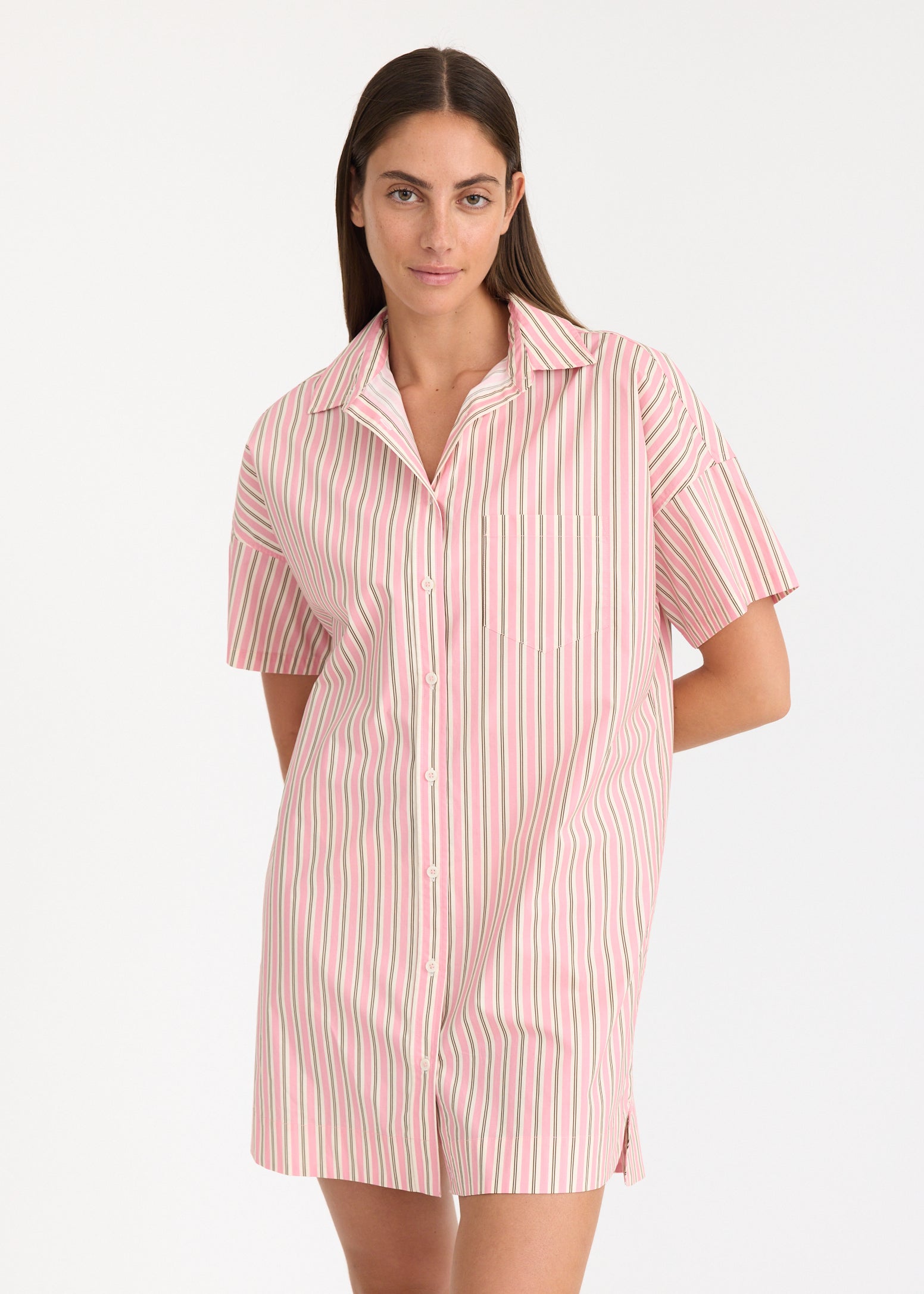 Chiara Short Sleeve MINI Dress Stripe - Musk/Cocoa/Natural