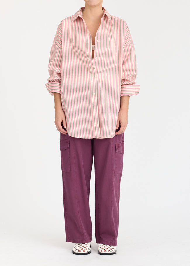 Mara Oversized Long Sleeve Shirt Stripe - Musk/Cocoa/Off White