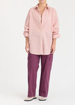 Mara Oversized Long Sleeve Shirt Stripe - Musk/Cocoa/Off White