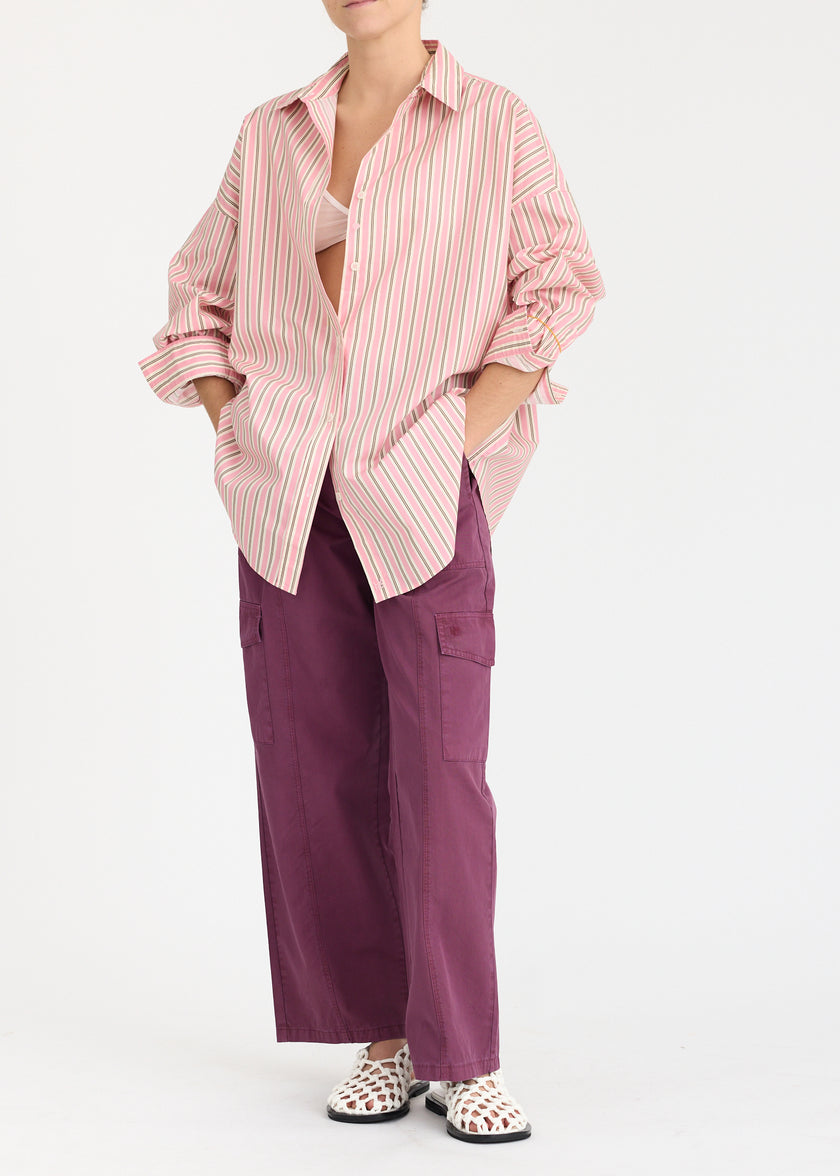 Mara Oversized Long Sleeve Shirt Stripe - Musk/Cocoa/Off White