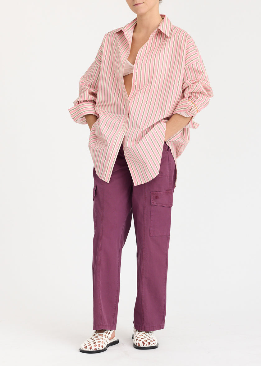 Mara Oversized Long Sleeve Shirt Stripe - Musk/Cocoa/Off White