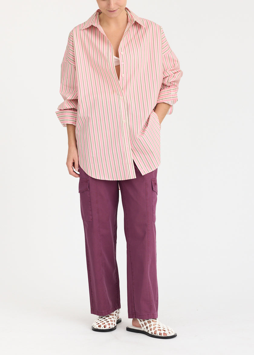 Mara Oversized Long Sleeve Shirt Stripe - Musk/Cocoa/Off White