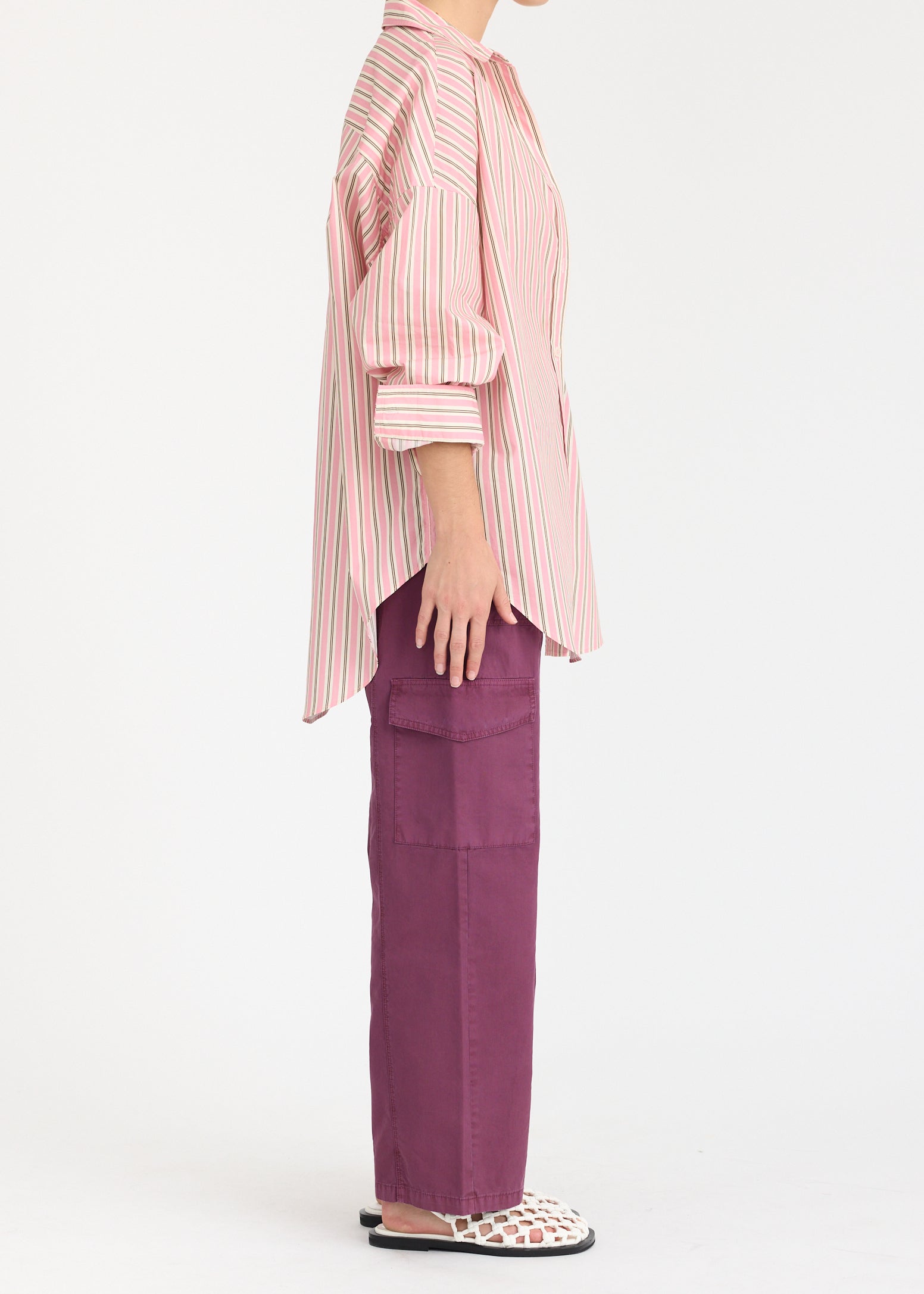 Mara Oversized Long Sleeve Shirt Stripe - Musk/Cocoa/Off White
