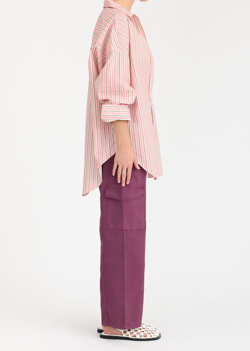 Mara Oversized Long Sleeve Shirt Stripe - Musk/Cocoa/Off White