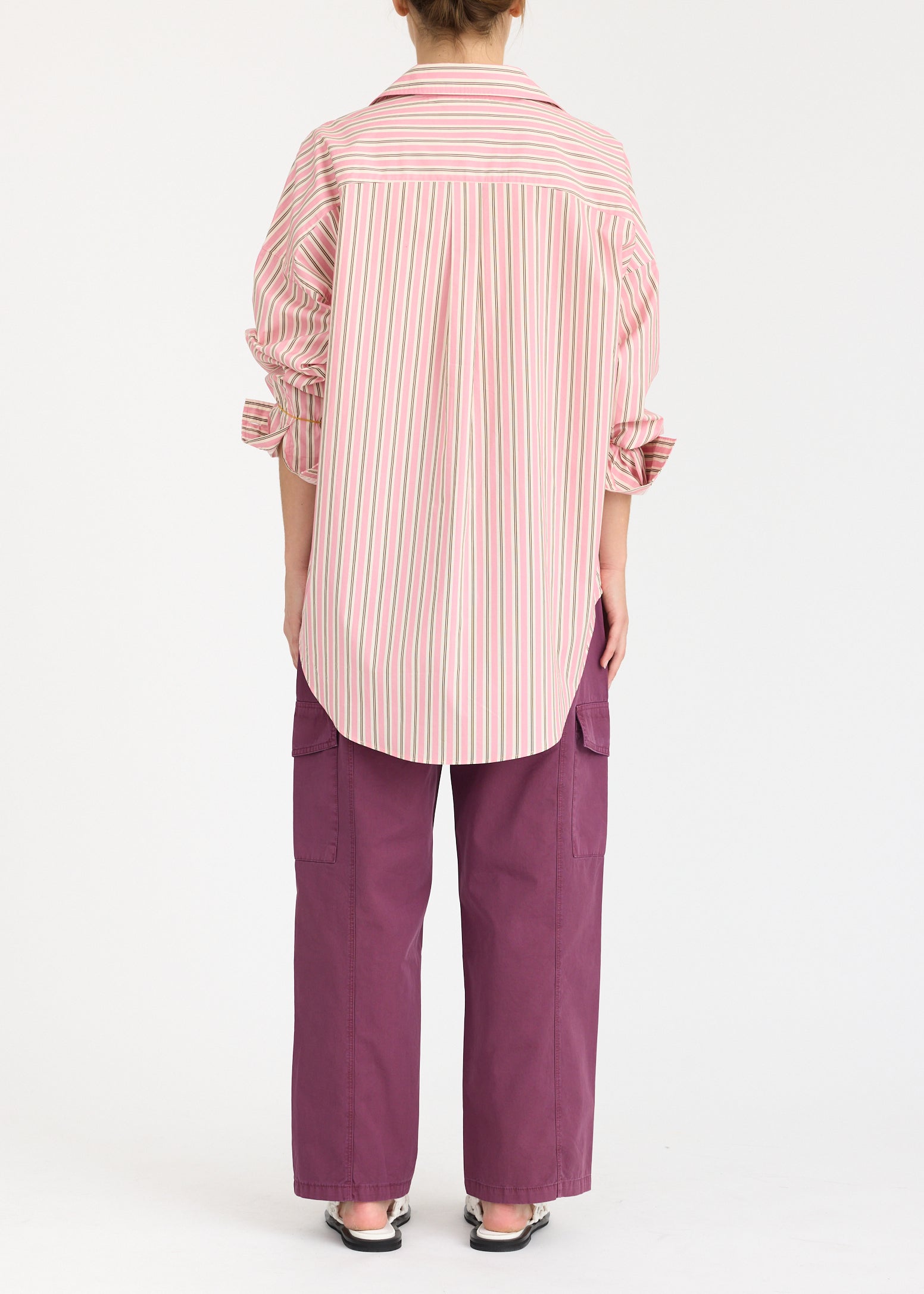 Mara Oversized Long Sleeve Shirt Stripe - Musk/Cocoa/Off White