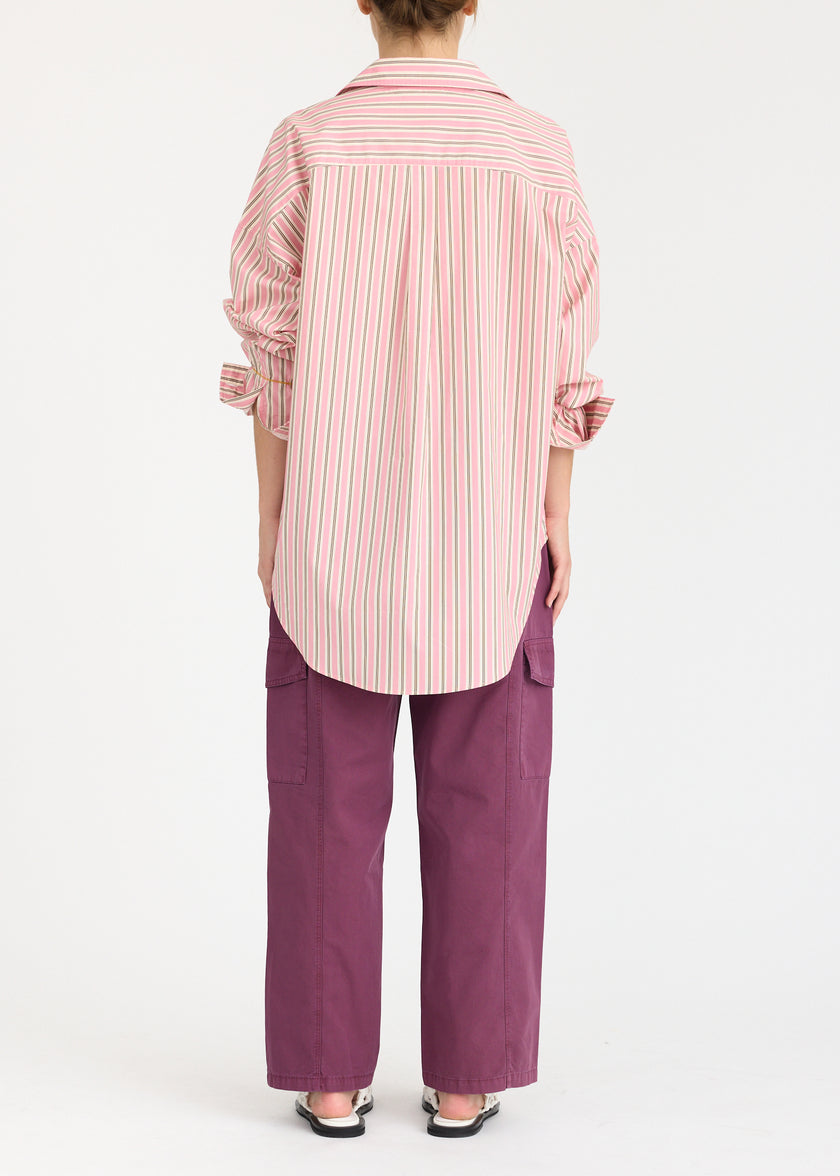 Mara Oversized Long Sleeve Shirt Stripe - Musk/Cocoa/Off White