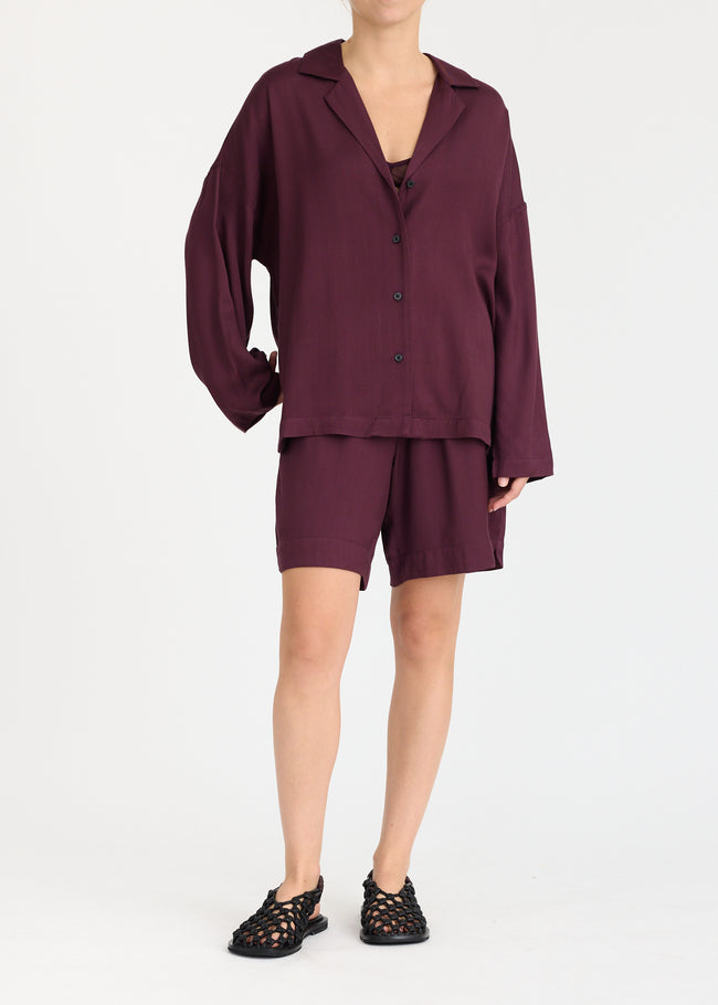 Lou - Bowling Collar Shirt - Viscose - Cherry