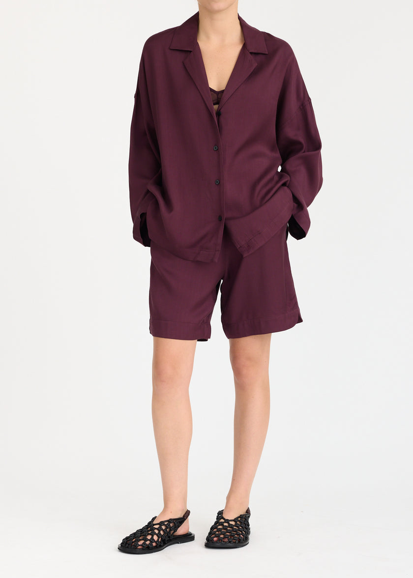 Lou - Bowling Collar Shirt - Viscose - Cherry