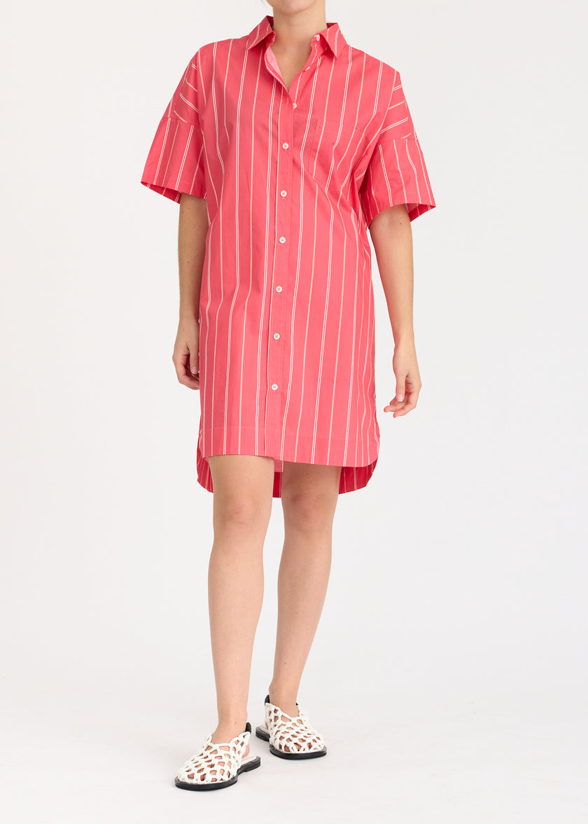 Chiara Short Sleeve MINI Dress Stripe - Watermelon/Salsa/Orange/Natural