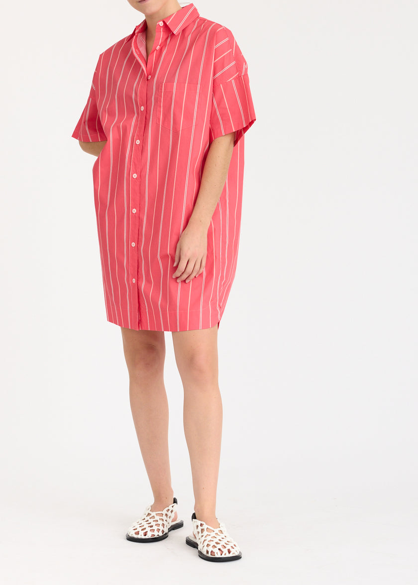 Chiara Short Sleeve MINI Dress Stripe - Watermelon/Salsa/Orange/Natural