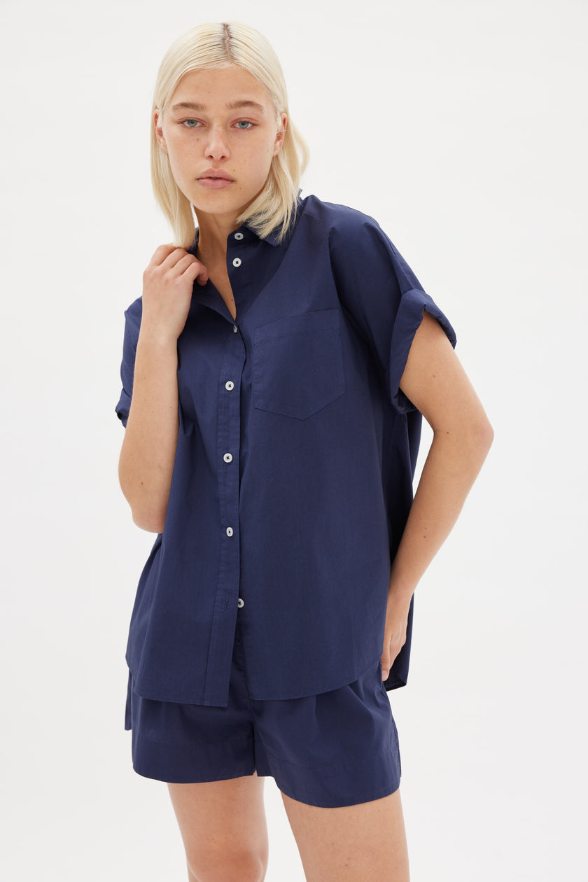 The Chiara Short Sleeve Shirt - Navy - Apparel