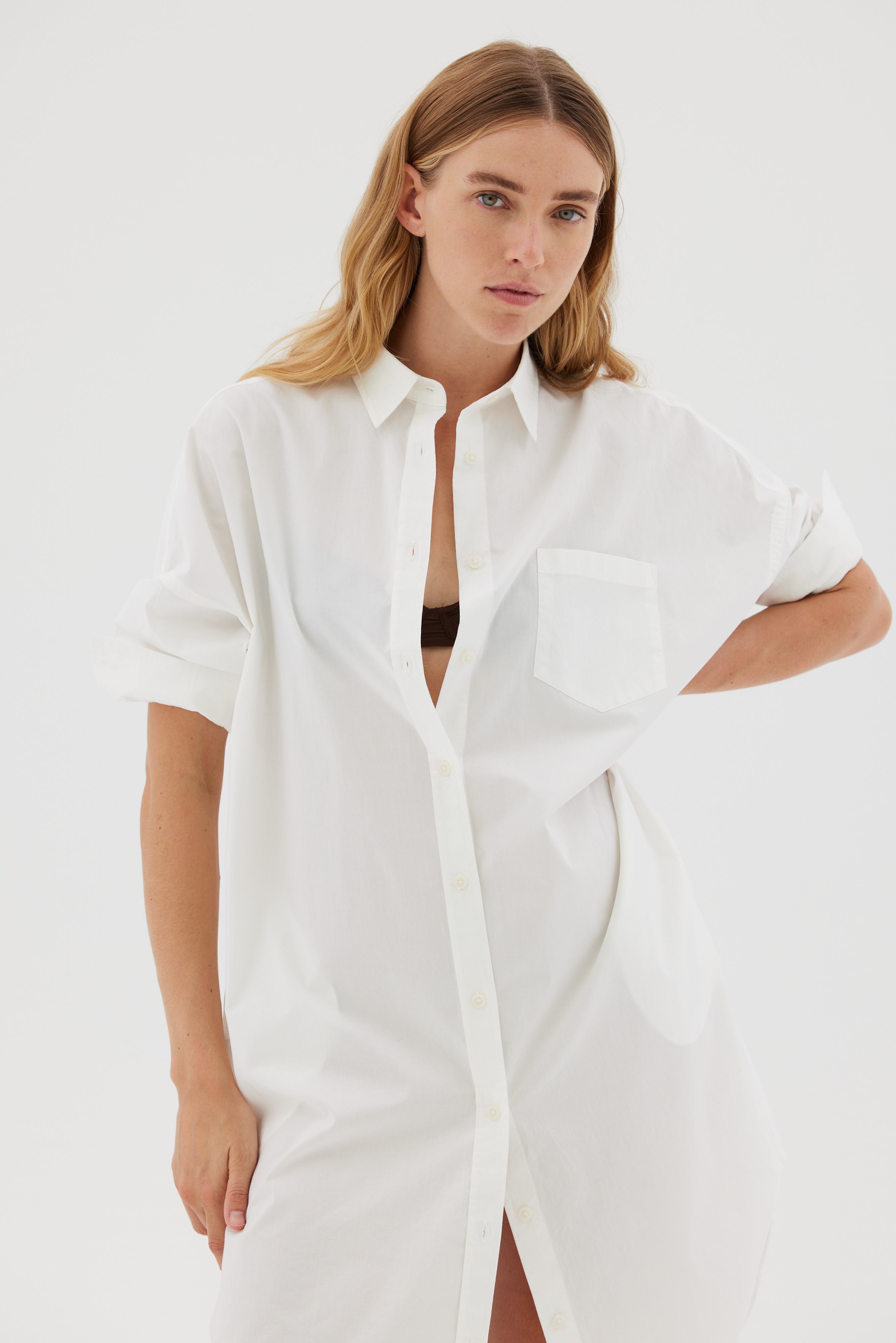 The Chiara Shirt Dress - White - Apparel