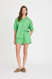 Light verde cotton Chiara button-up shirt and matching shorts with relaxed fit
