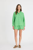 Light verde cotton Chiara button-up shirt and matching shorts with relaxed fit
