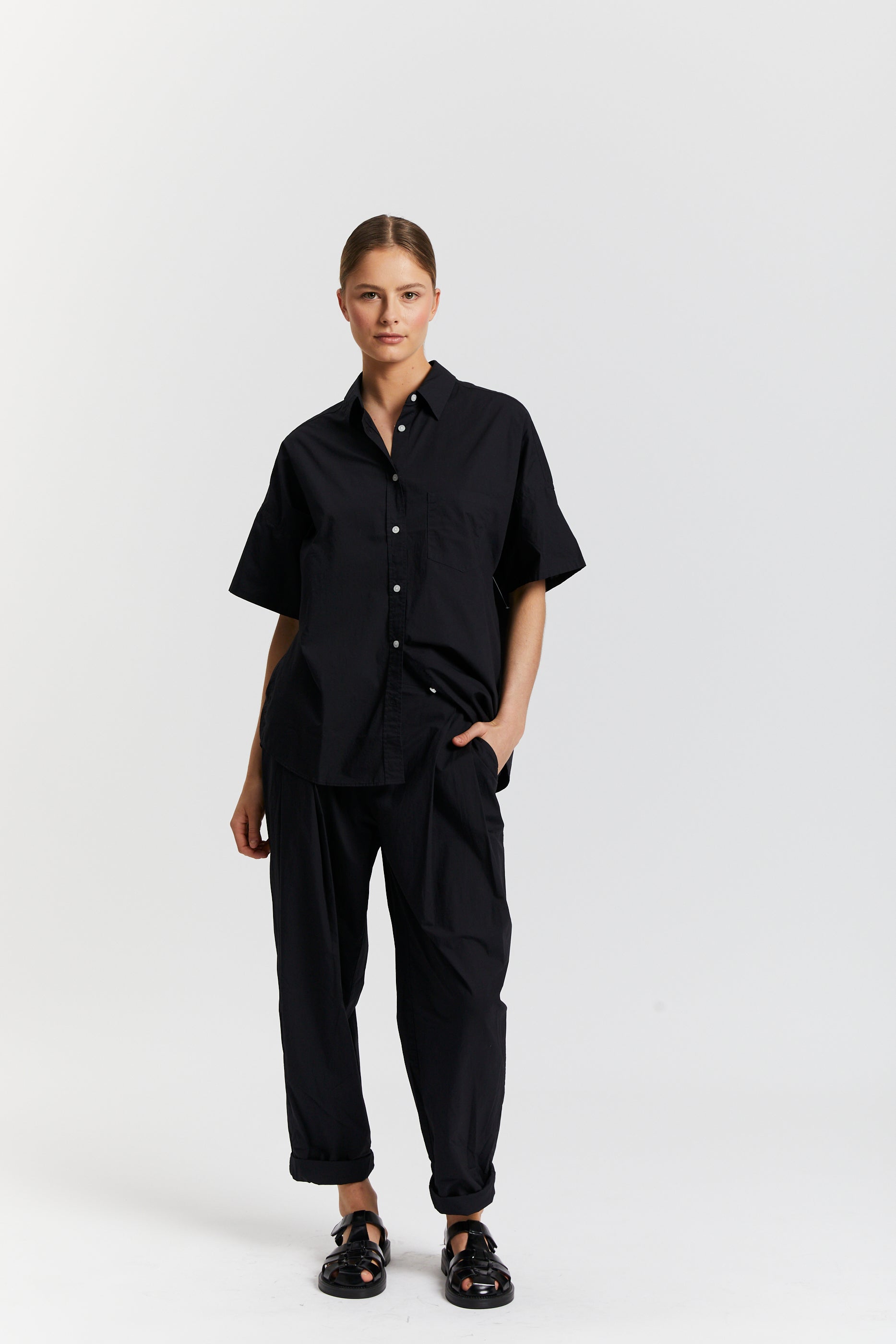 The Chiara Short Sleeve Shirt - Black - Apparel