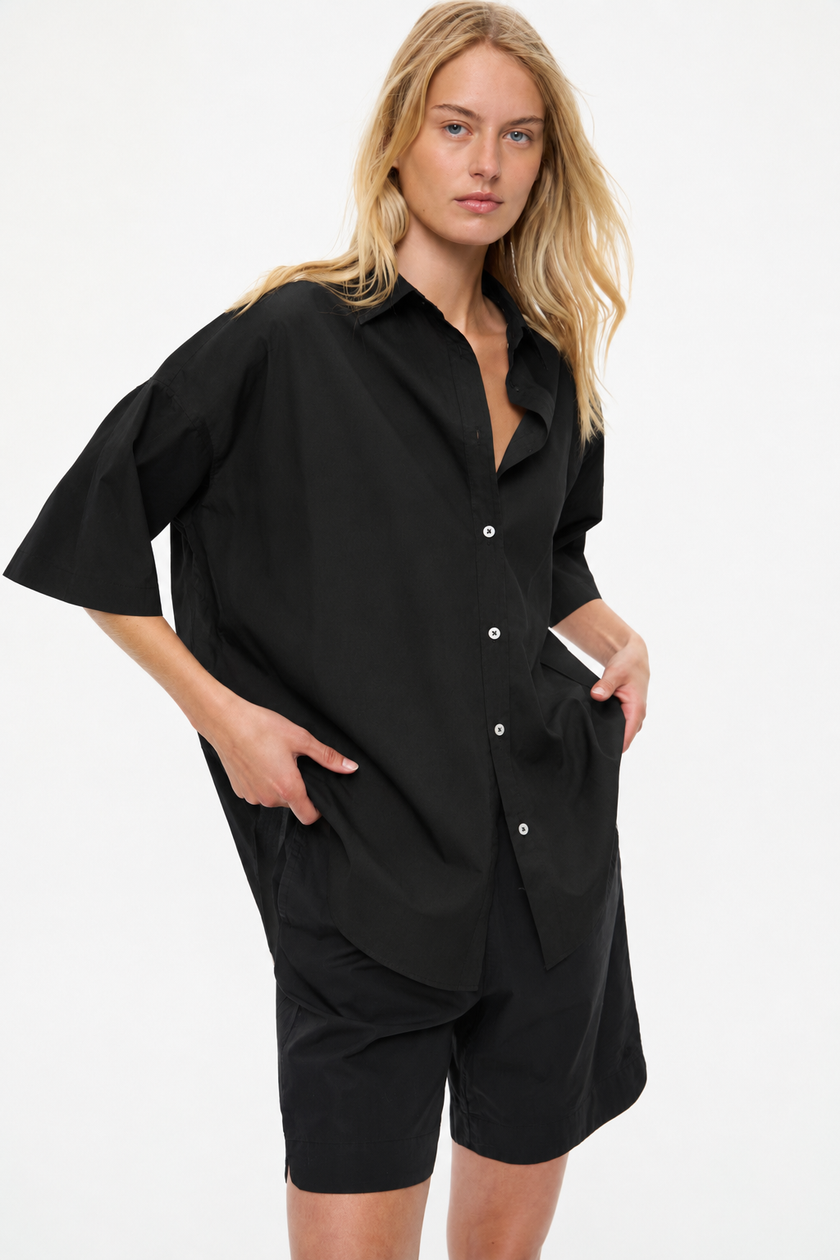 Mara Drawstring Mid Lenght Shorts - Cotton  Black