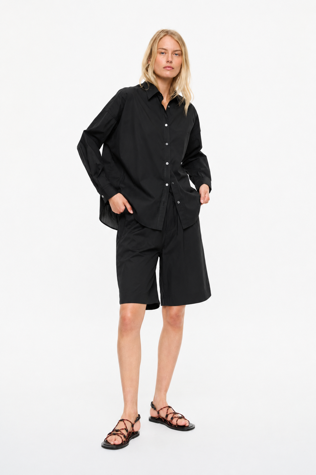 Mara Drawstring Mid Lenght Shorts - Cotton  Black