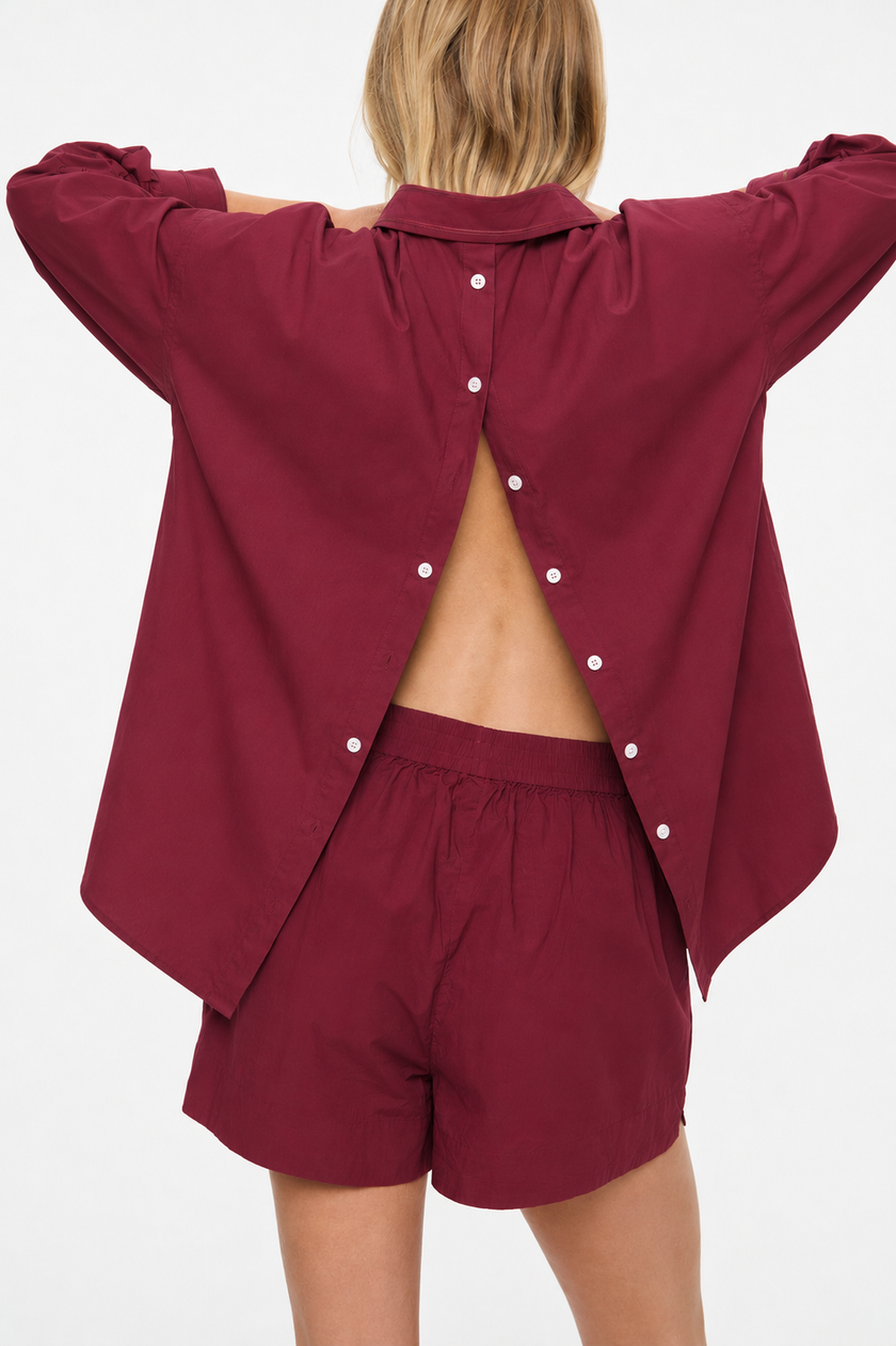 Nina Long sleeve Button Back Opening Shirt Cherry