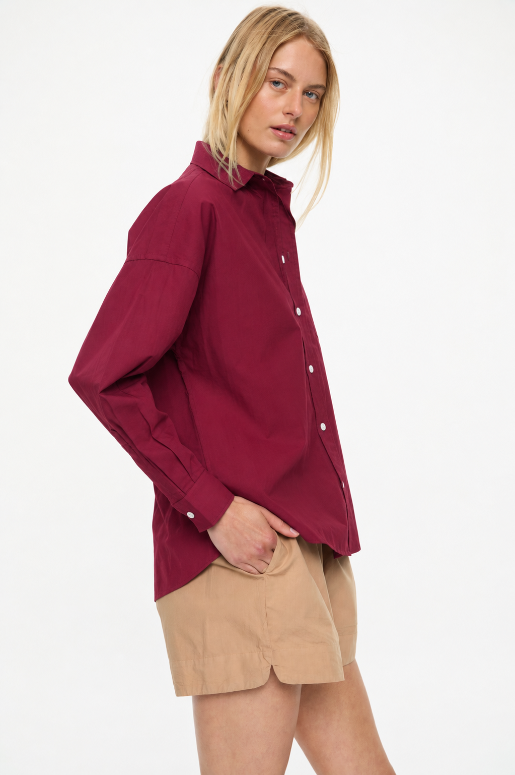 Nina Long sleeve Button Back Opening Shirt Cherry