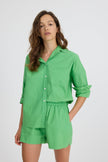 Light verde cotton Chiara button-up shirt and matching shorts with relaxed fit