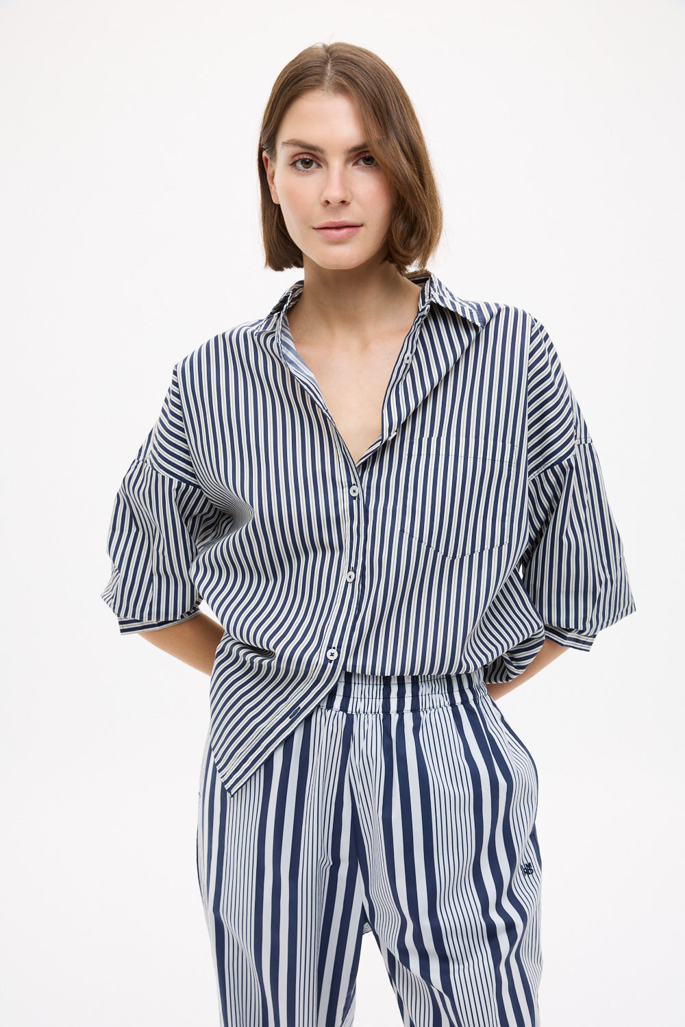 Chiara Long Sleeve Shirt Stripe - Navy/Sponge/Natural
