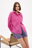 Chiara Long Sleeve Shirt Stripe - Fuschia/True Red/Natural