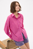 Chiara Long Sleeve Shirt Stripe - Fuschia/True Red/Natural