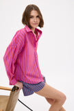 Chiara Long Sleeve Shirt Stripe - Fuschia/True Red/Natural