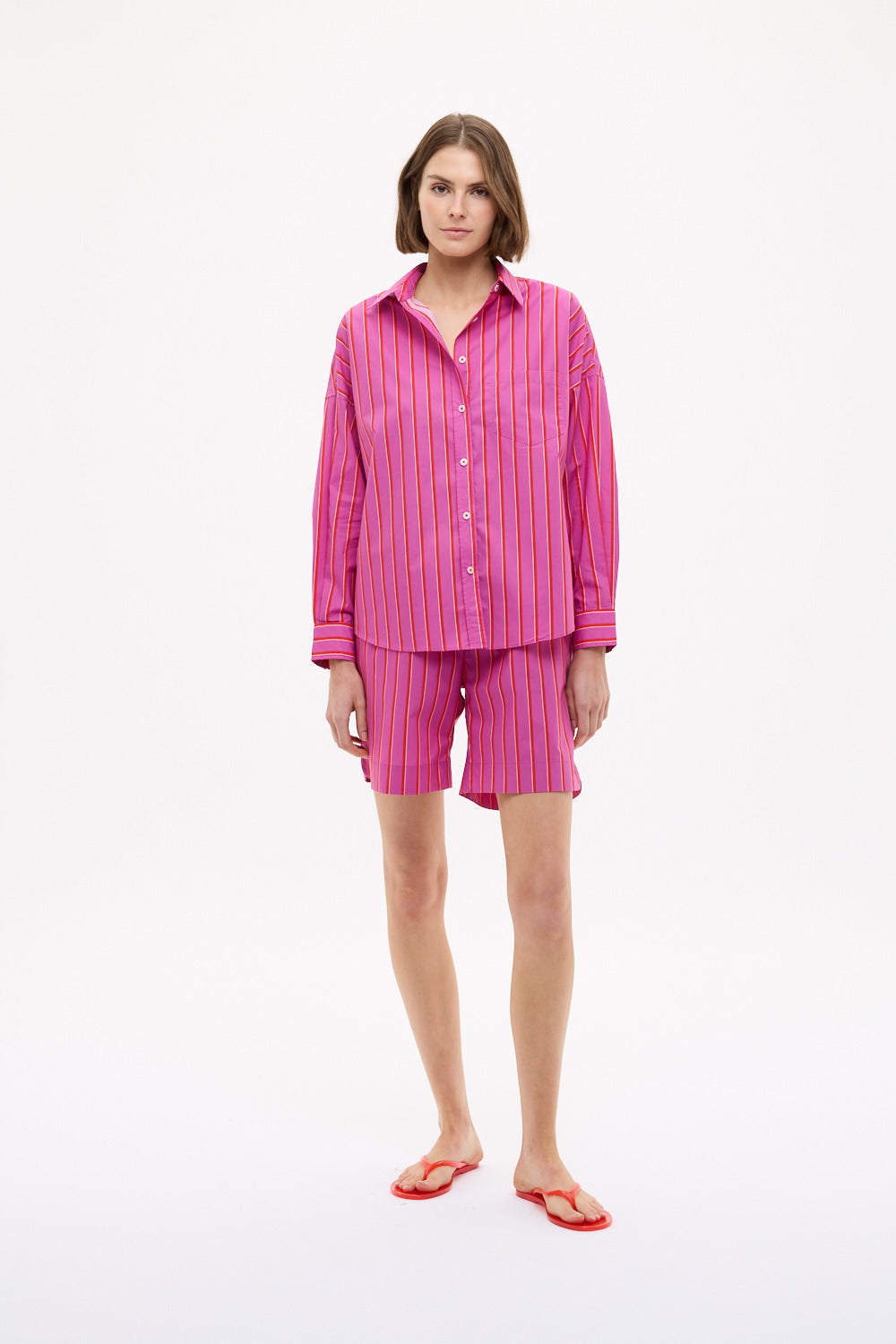 Chiara Long Sleeve Shirt Stripe - Fuschia/True Red/Natural