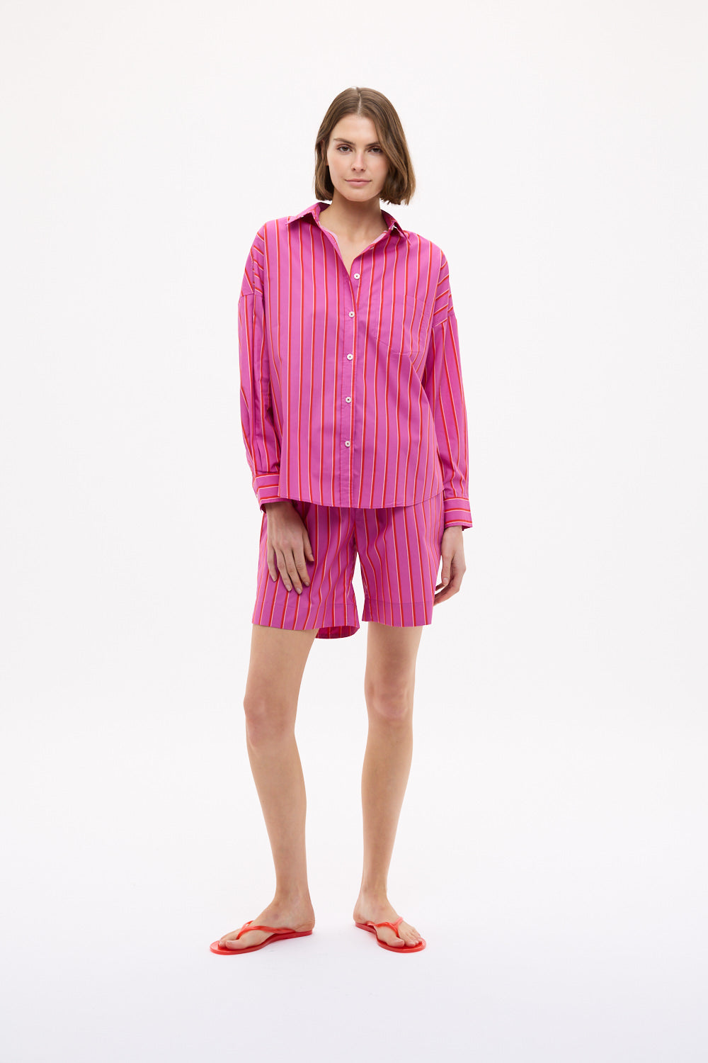 Chiara Mid Length Shorts Multi Stripe - Fuschia/True Red/Natural