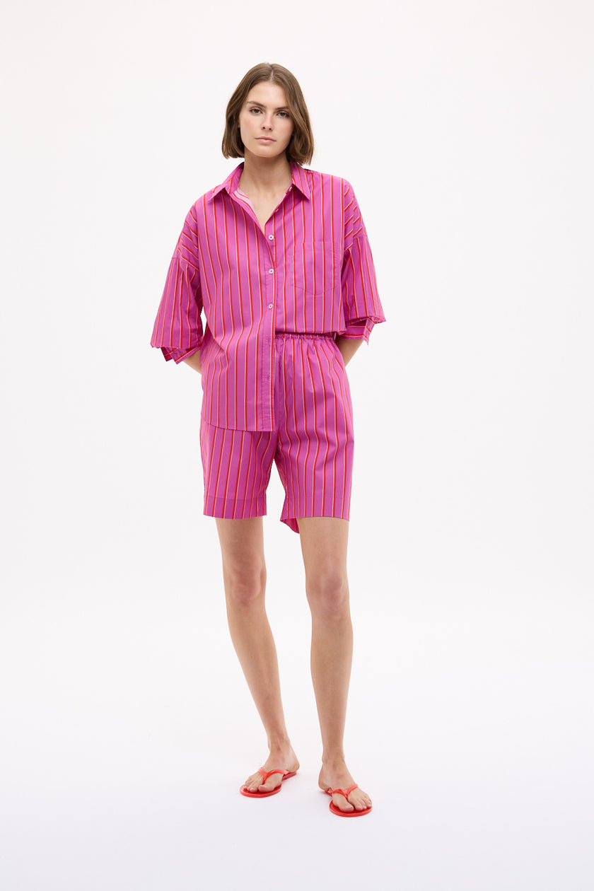 Chiara Long Sleeve Shirt Stripe - Fuschia/True Red/Natural