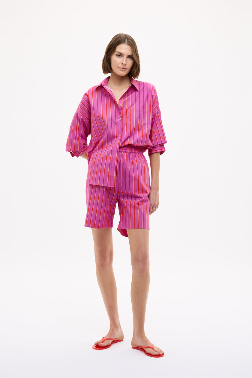 Chiara Long Sleeve Shirt Stripe - Fuschia/True Red/Natural
