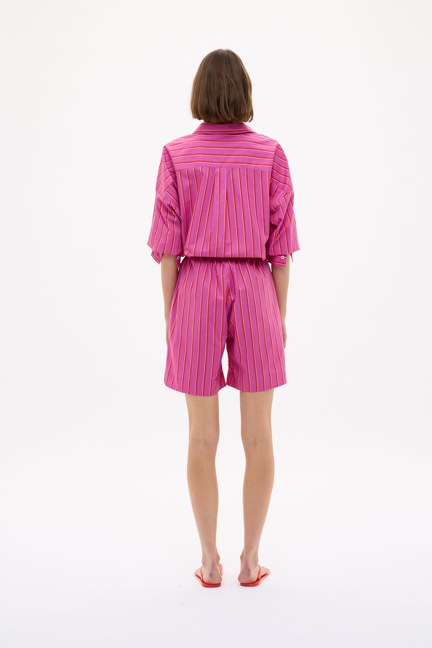Chiara Long Sleeve Shirt Stripe - Fuschia/True Red/Natural
